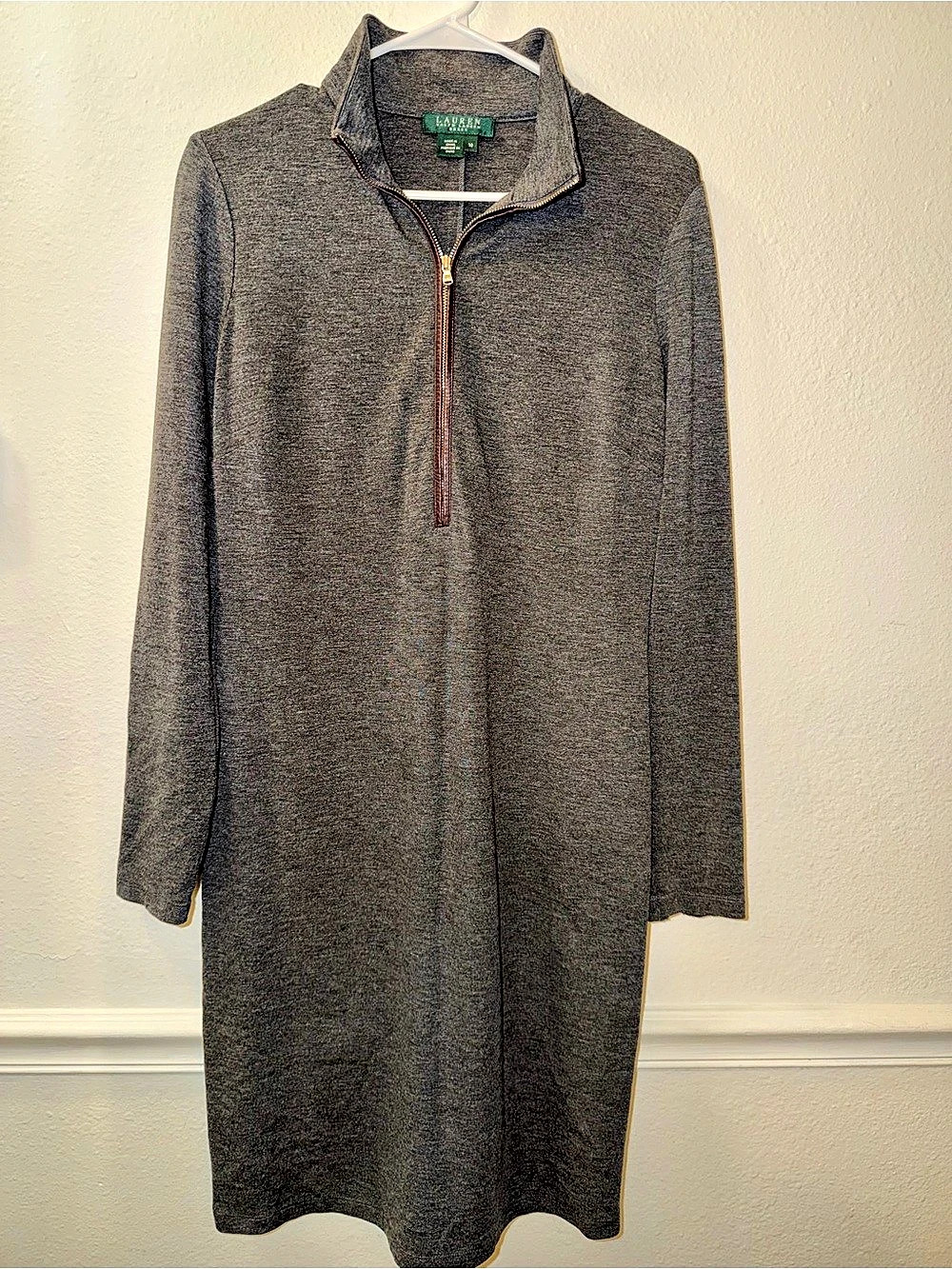 Lauren Ralph Lauren Gray Midi Half-Zip Dress Size Medium Like New